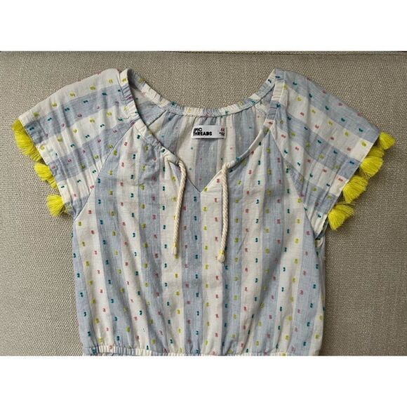 Epic Threads Girl's Cotton Tassel-Trim Peasant Dress, Blue/Off White SZ 6X - Picture 4 of 7